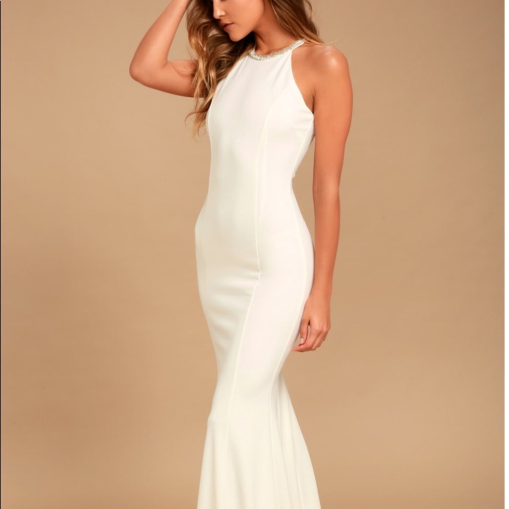 Lulu’s “Girl in Mirror” White Beaded Dress